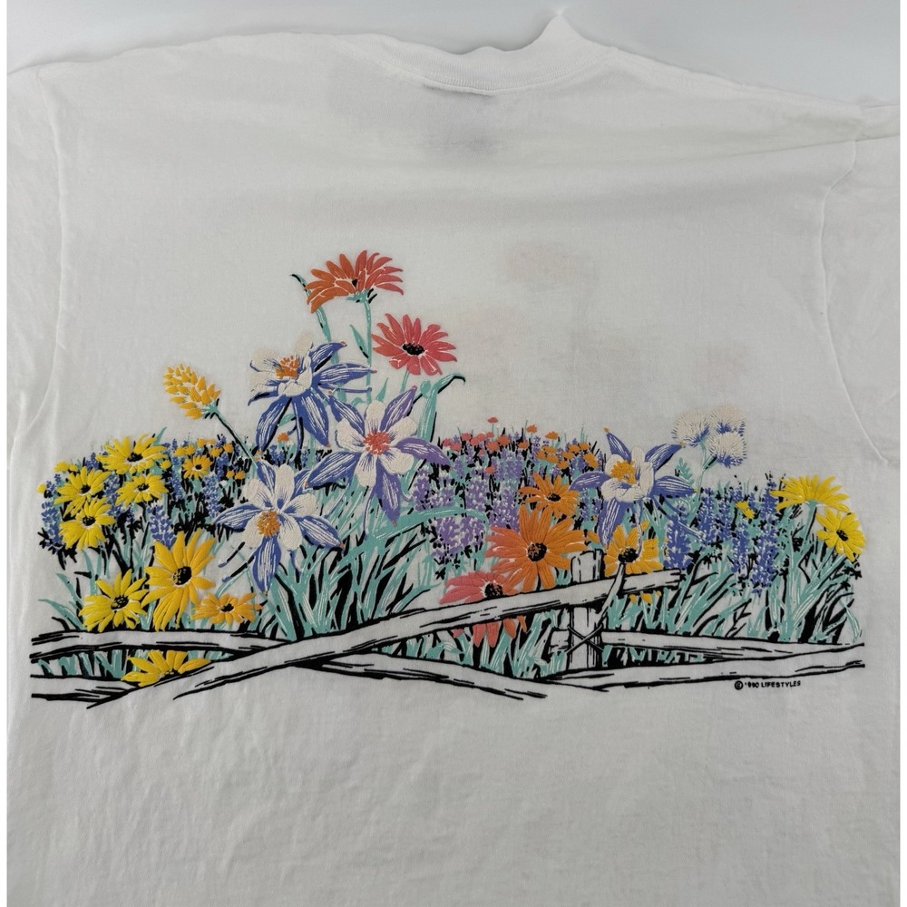 Vintage 1990 Oneita Wildflowers Graphic T-Shirt Size M Made in USA Single Stitch - Picture 6 of 11